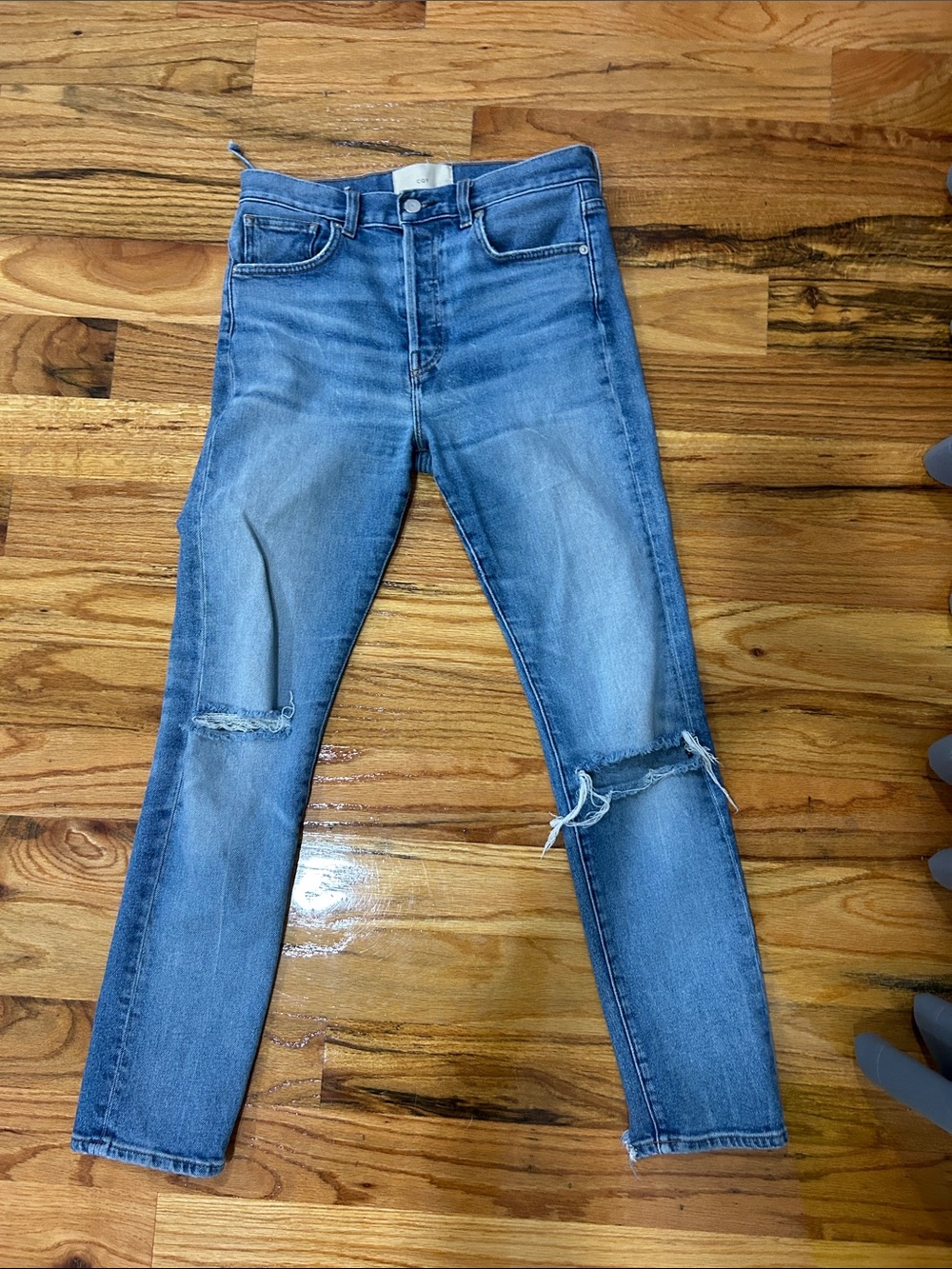 CQY Distressed Medium Blue Skinny Jeans